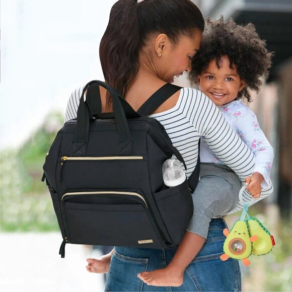 Skip Hop  Black Gold Diaper Bag  Mainframe Large Capacity Backpack - Picture 1 of 11